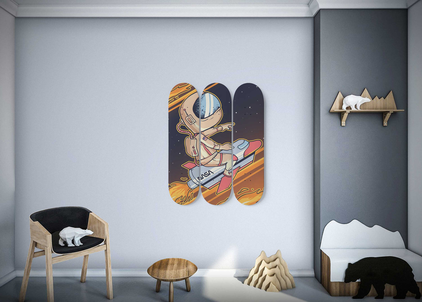 Jetride Adventure 3 Deck Skateboard Wall Art: Soar Beyond the Horizon