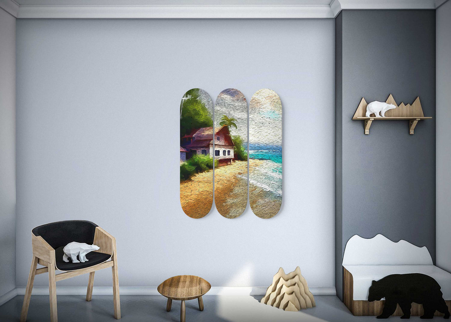 Van Gogh Life with a Beach 3-Deck Skateboard Wall Art:Seaside Serenity, Masterpiece