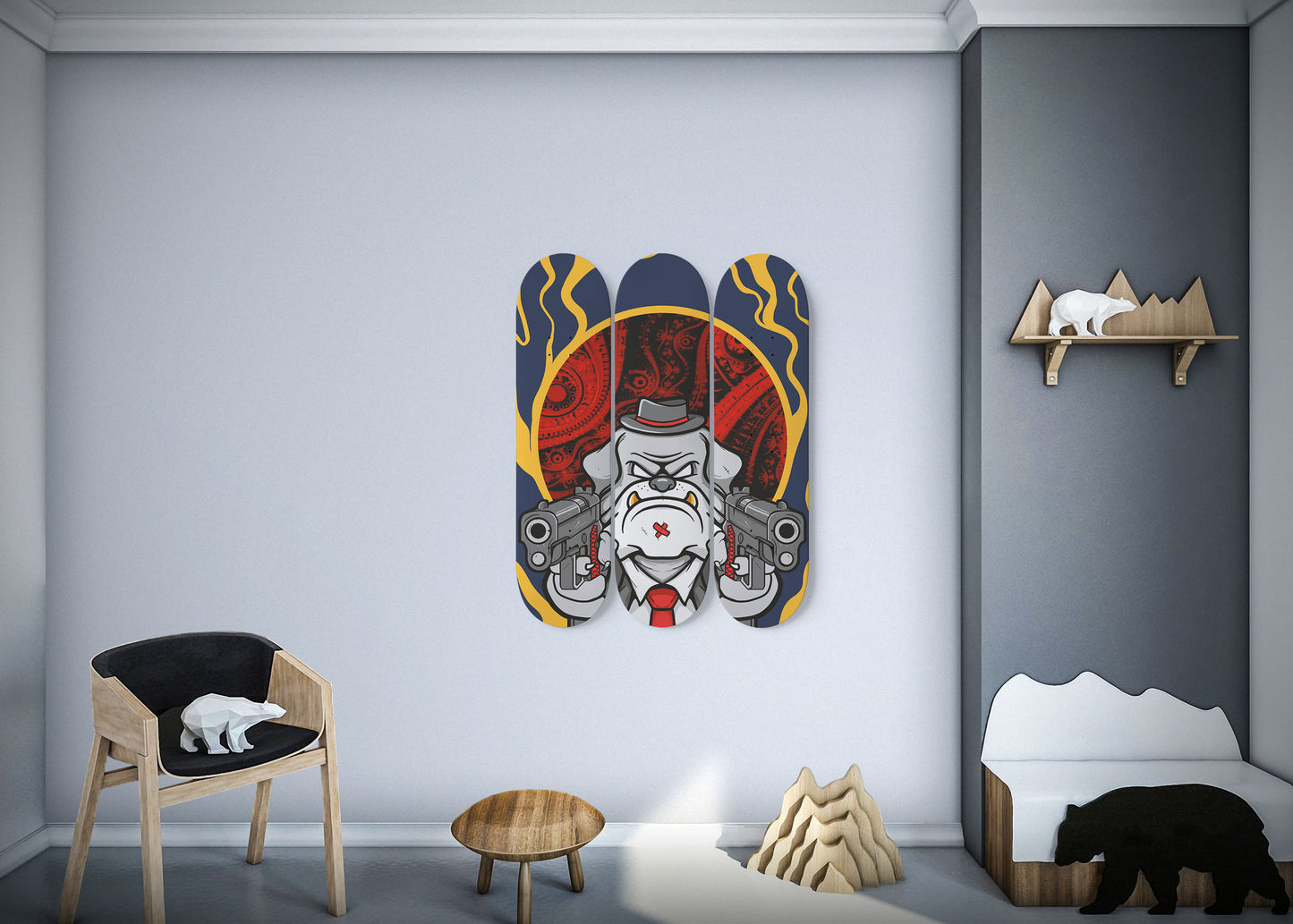 Mafia Dog 3-Deck Skateboard Wall Art: Urban Canine Design