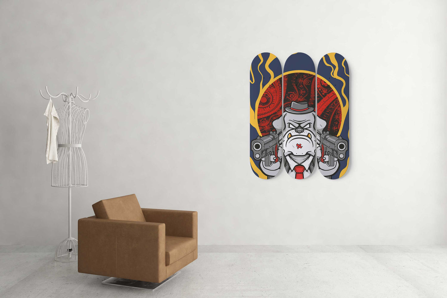 Mafia Dog 3-Deck Skateboard Wall Art: Urban Canine Design