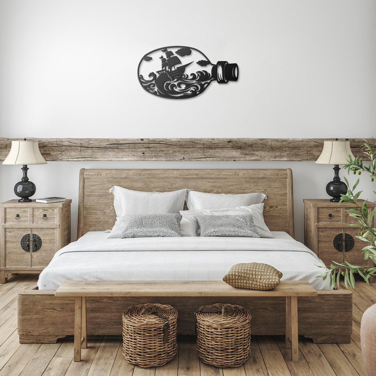 Magical Ship in a Bottle Metal Wall Art