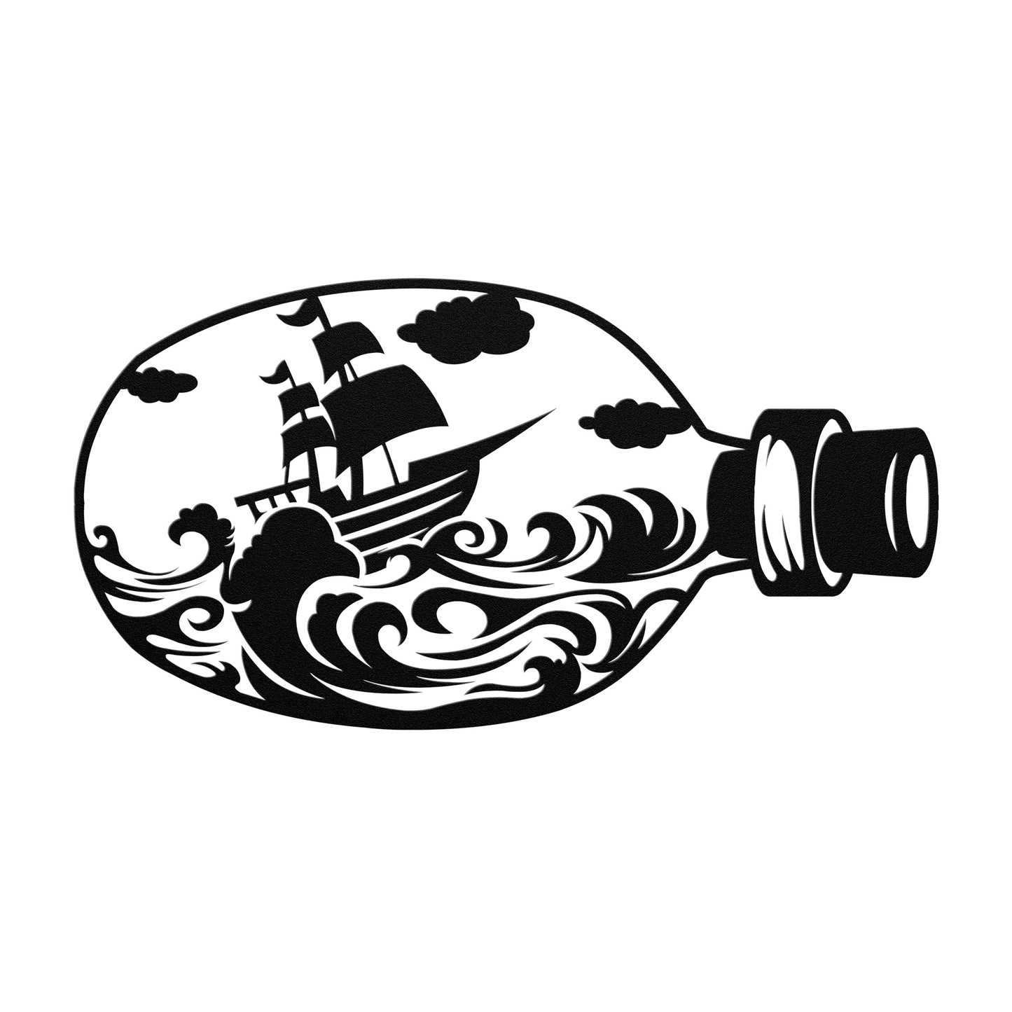 Magical Ship in a Bottle Metal Wall Art