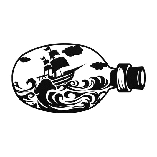 Magical Ship in a Bottle Metal Wall Art