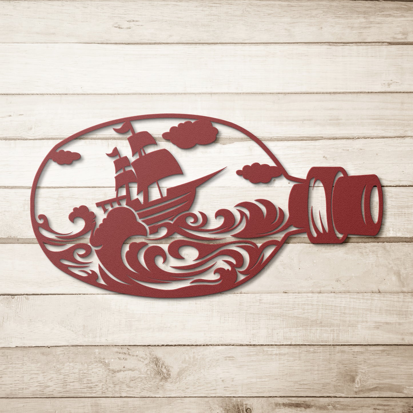 Magical Ship in a Bottle Metal Wall Art