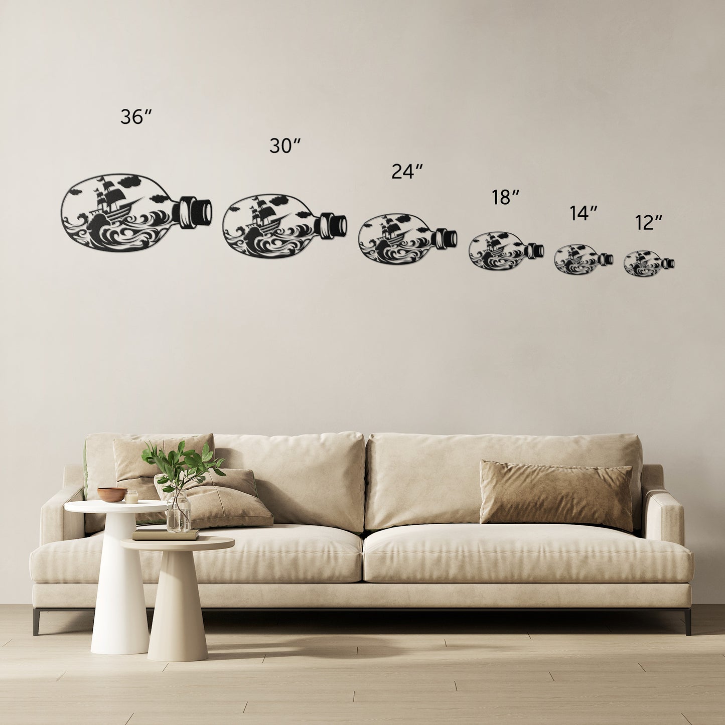 Magical Ship in a Bottle Metal Wall Art