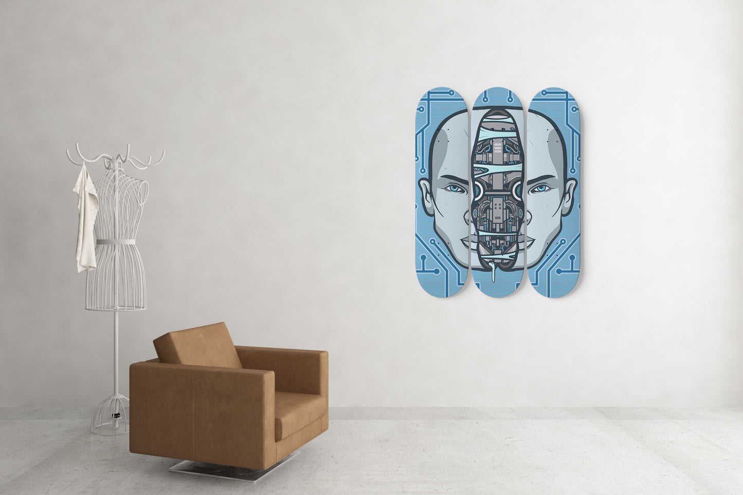 Mecha Human 3-Deck Skateboard Wall Art: Futuristic Fusion