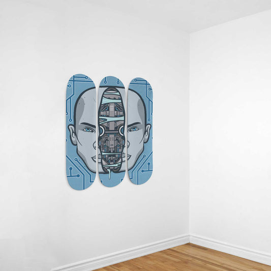 Mecha Human 3-Deck Skateboard Wall Art: Futuristic Fusion