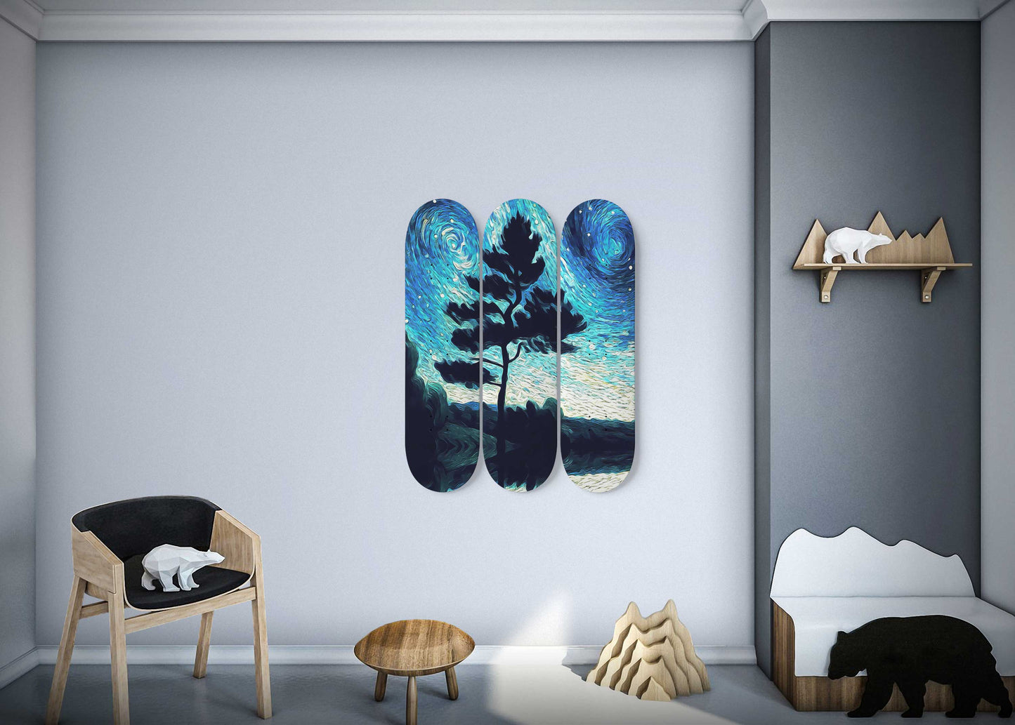Van Gogh Midnight in a Lake 3-Deck Skateboard Wall Art