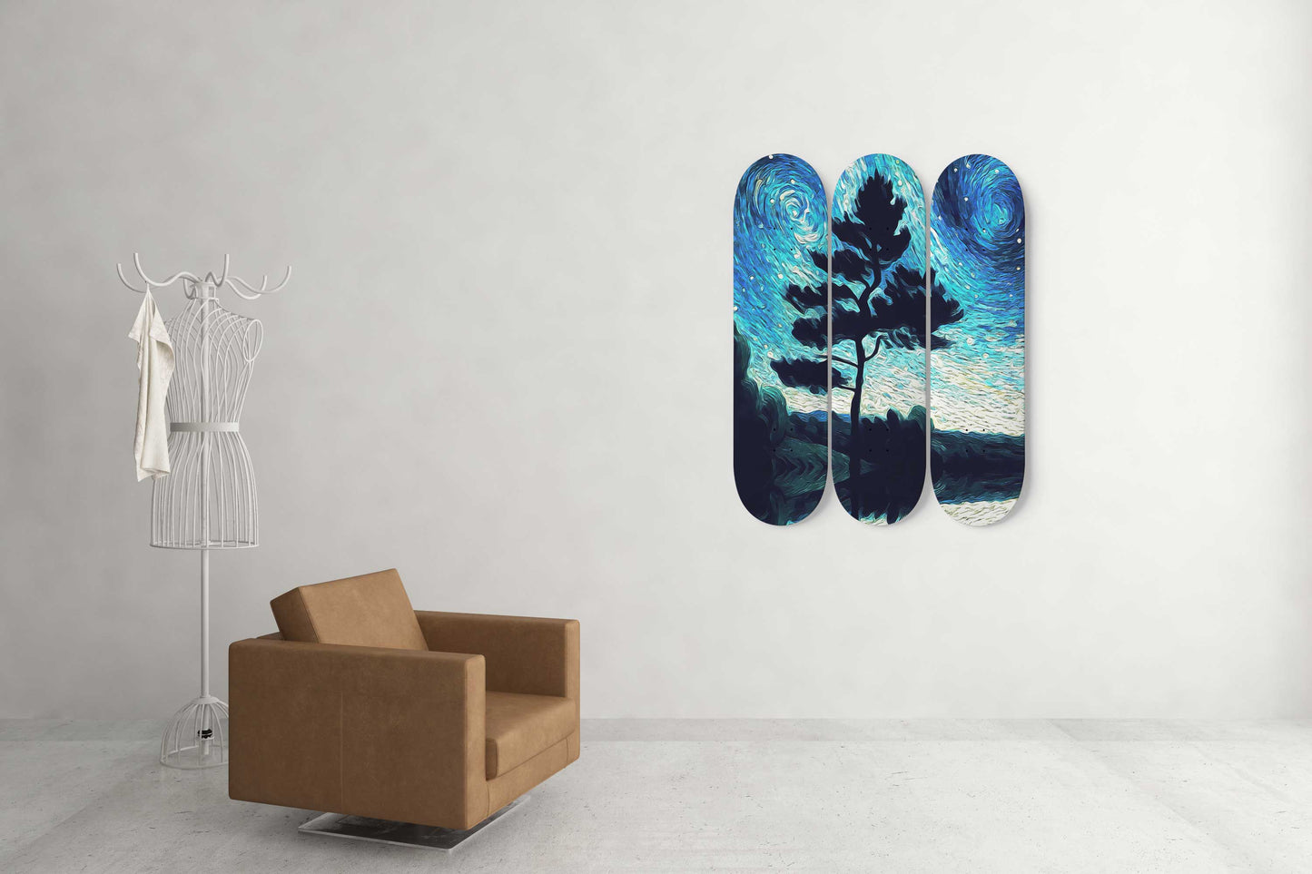 Van Gogh Midnight in a Lake 3-Deck Skateboard Wall Art