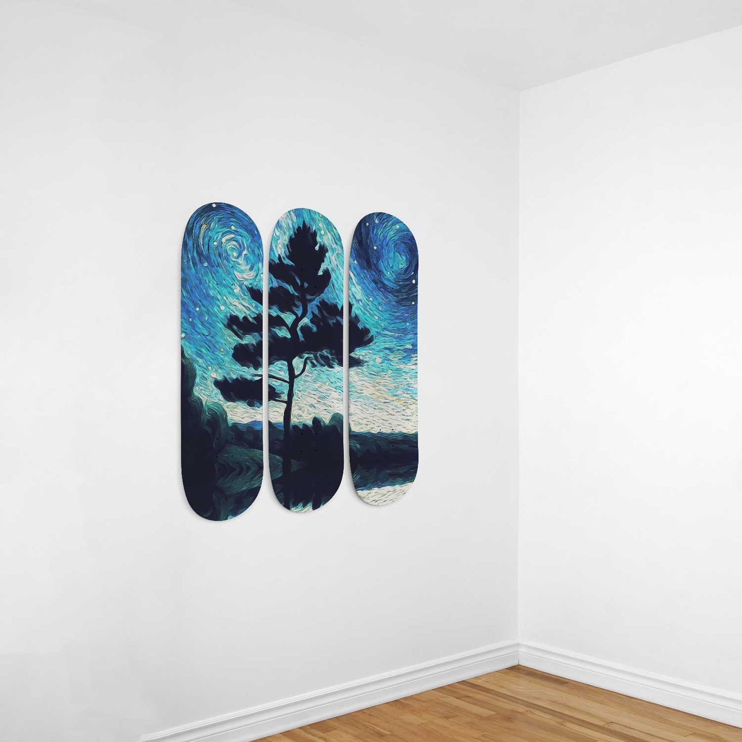 Van Gogh Midnight in a Lake 3-Deck Skateboard Wall Art