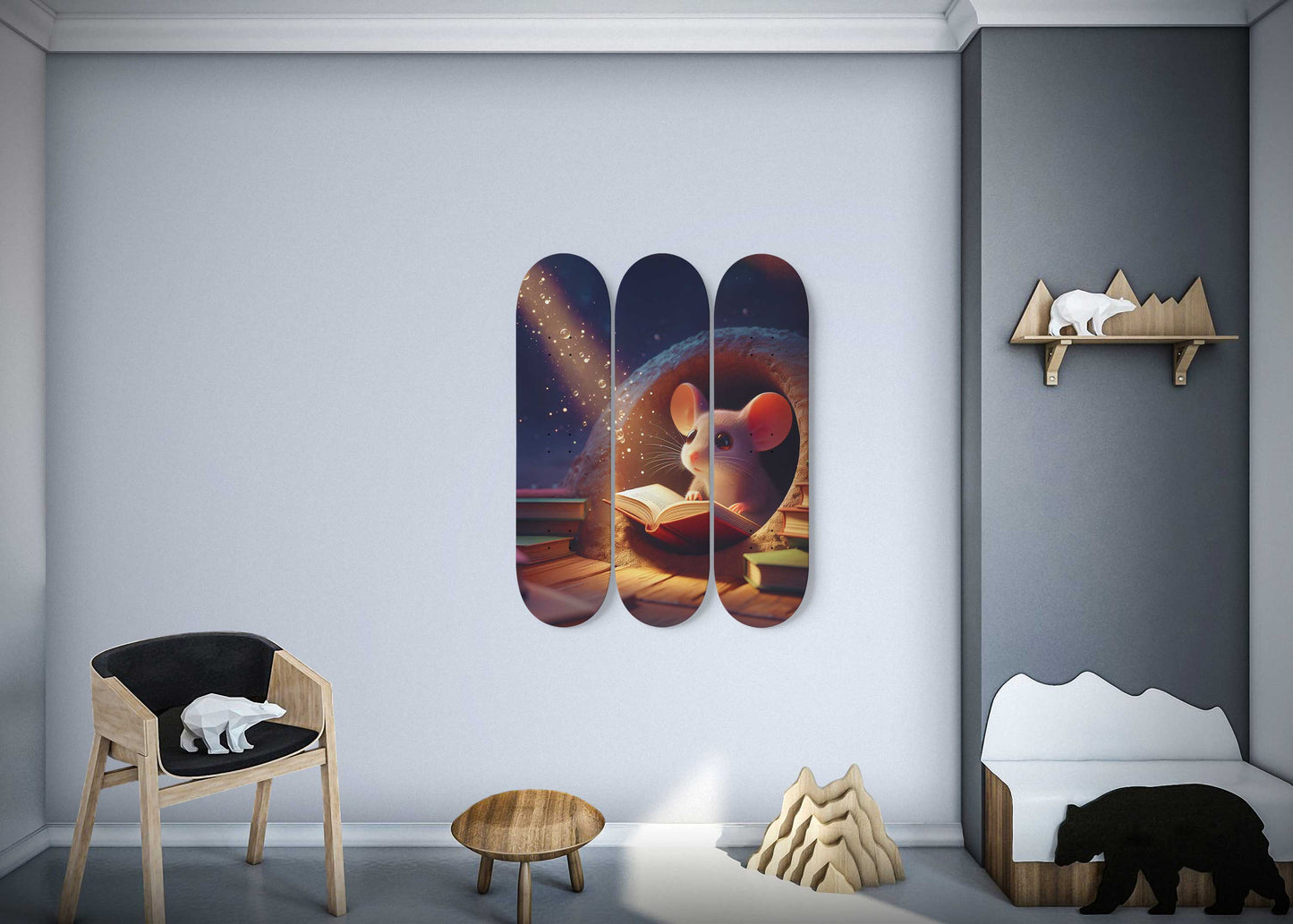 Mouse Reading Book #1.0 3-Deck Skateboard Wall Art
