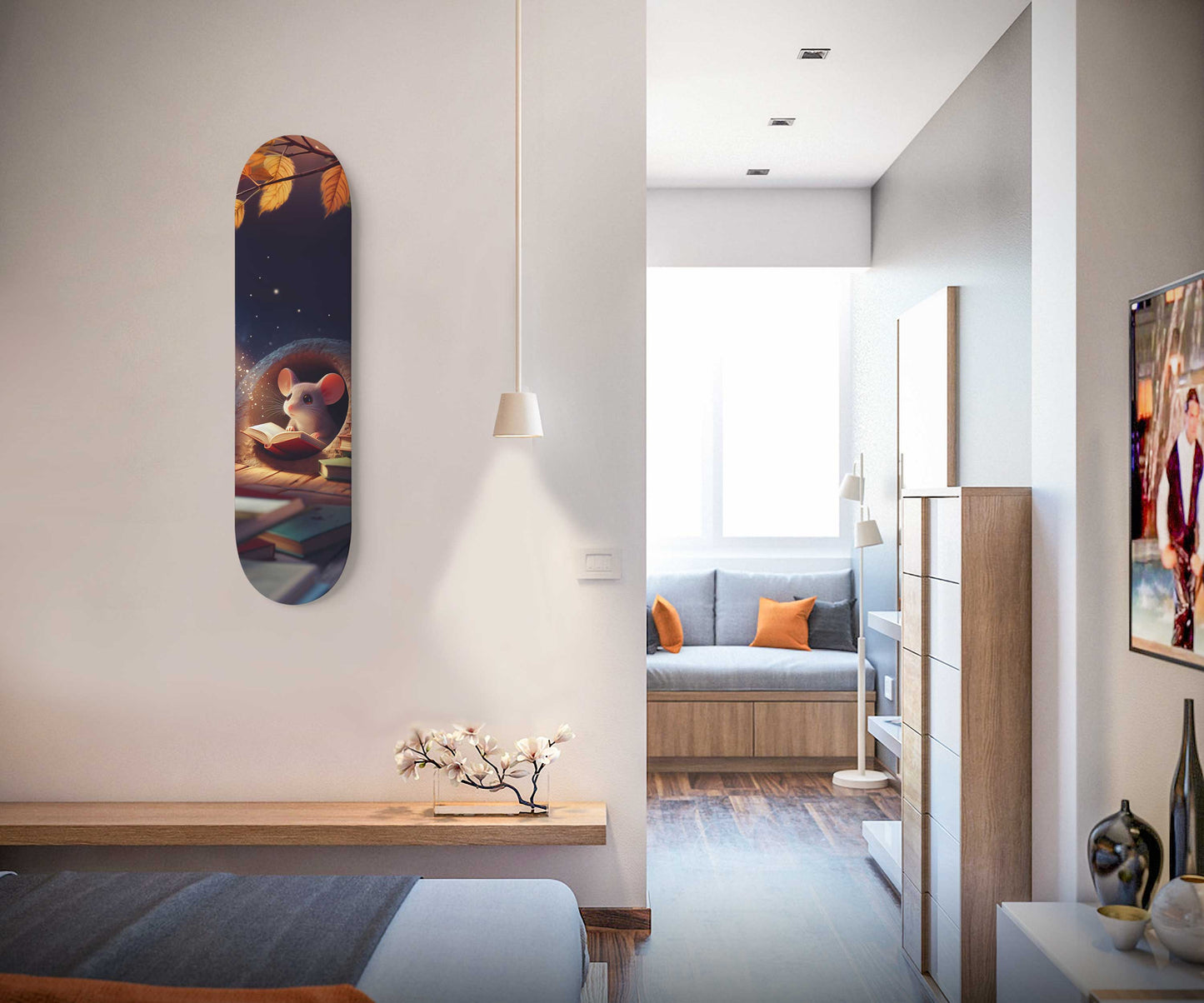 Mouse Reading Book #1.0 1-Deck Skateboard Wall Art