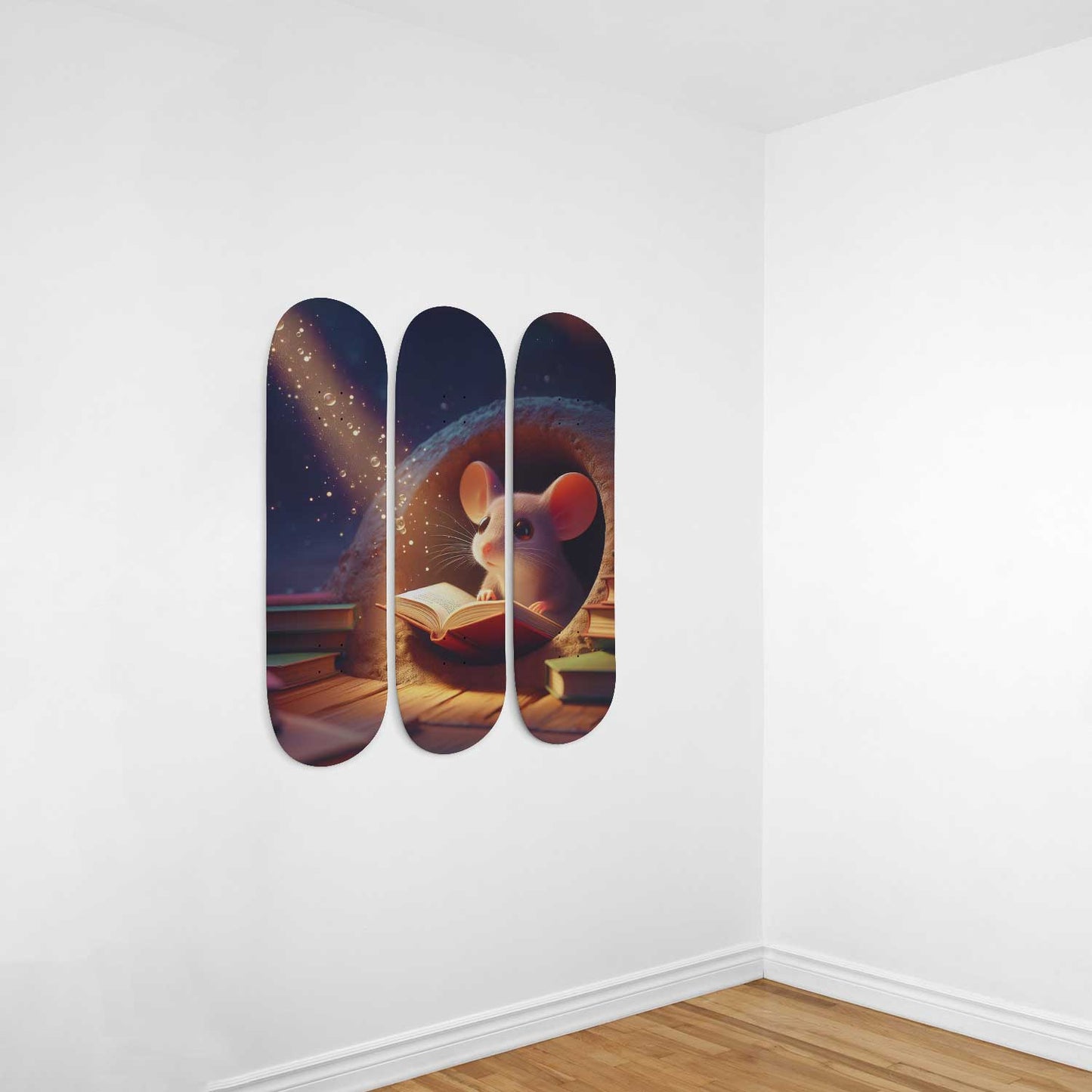 Mouse Reading Book #1.0 3-Deck Skateboard Wall Art