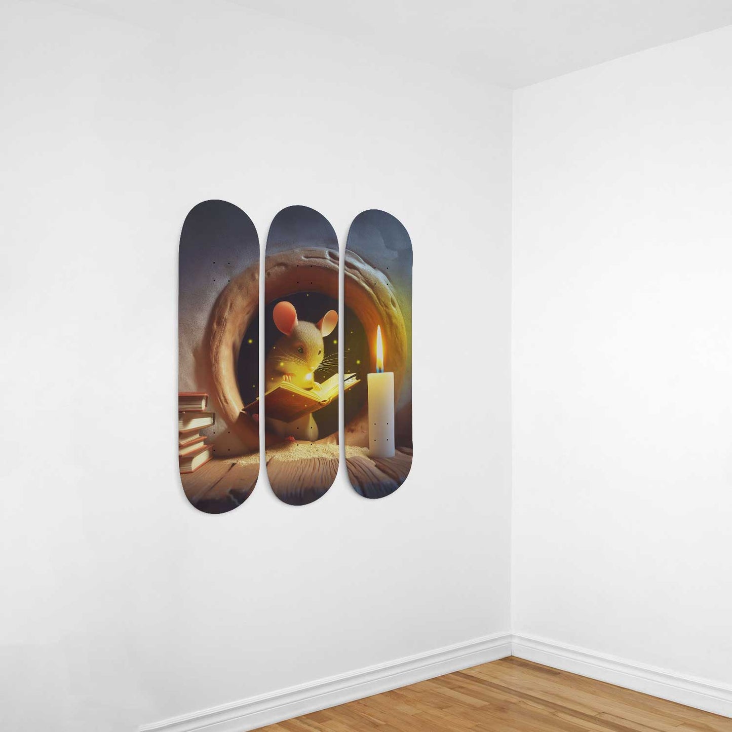 Mouse Reading Book #2.0 3-Deck Skateboard Wall Art