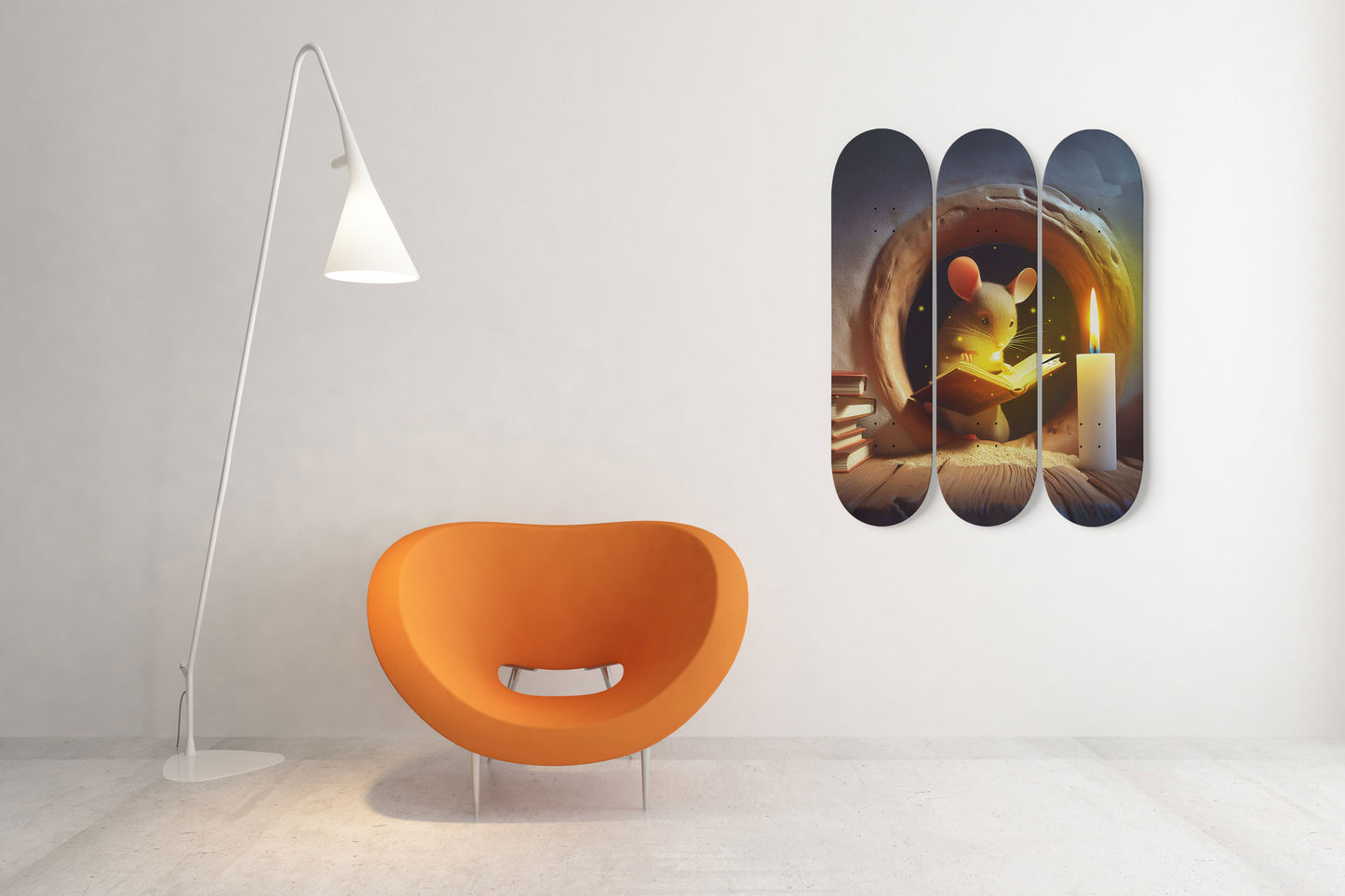 Mouse Reading Book #2.0 3-Deck Skateboard Wall Art