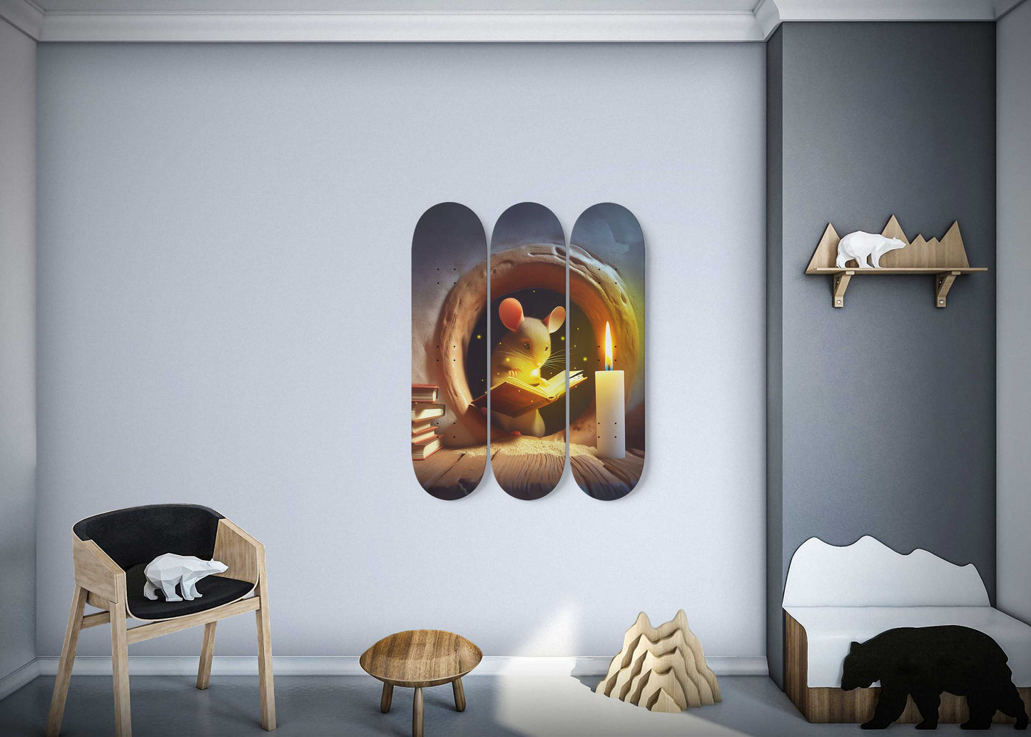 Mouse Reading Book #2.0 3-Deck Skateboard Wall Art