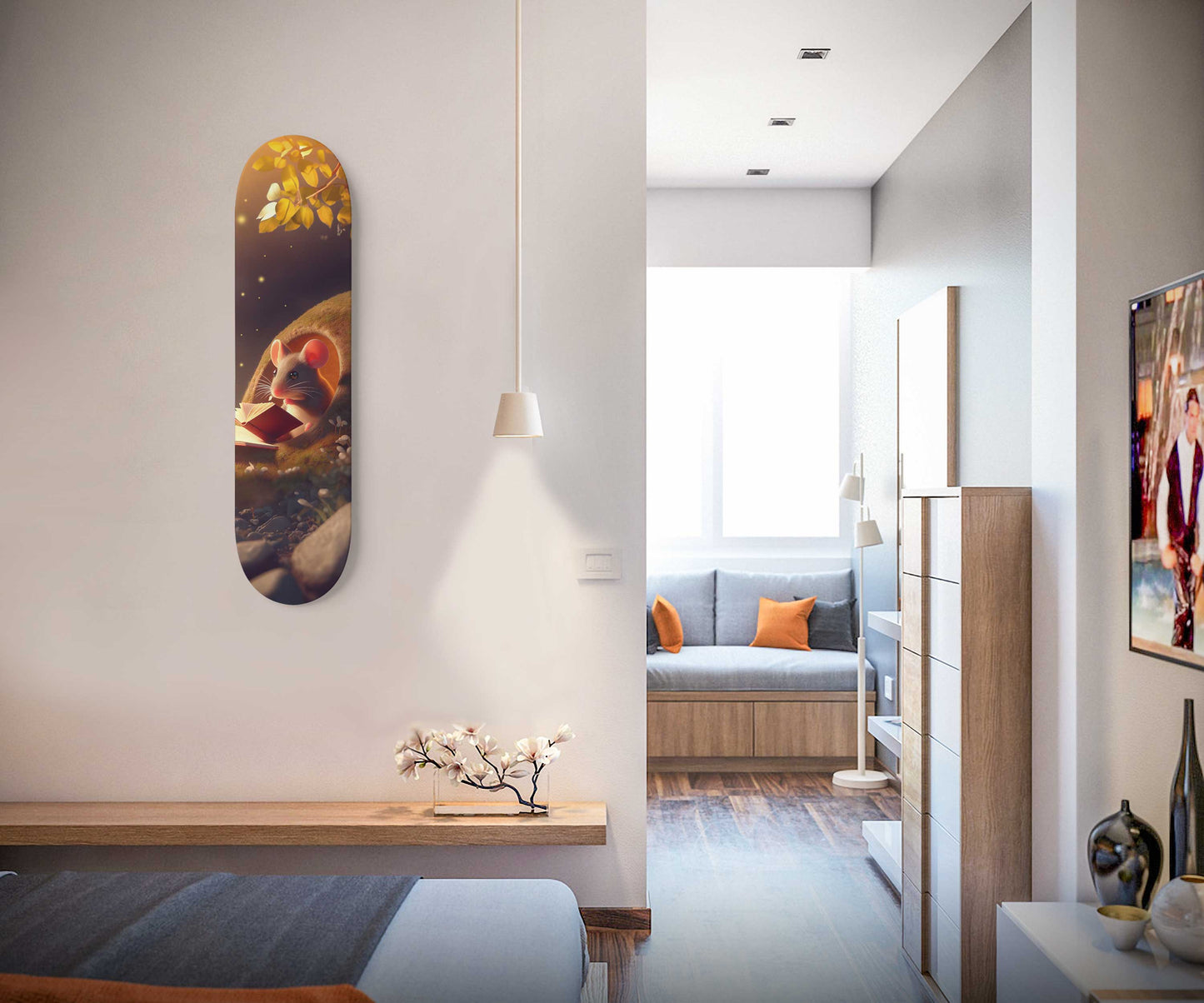 Mouse Reading Book #3.0 1-Deck Skateboard Wall Art