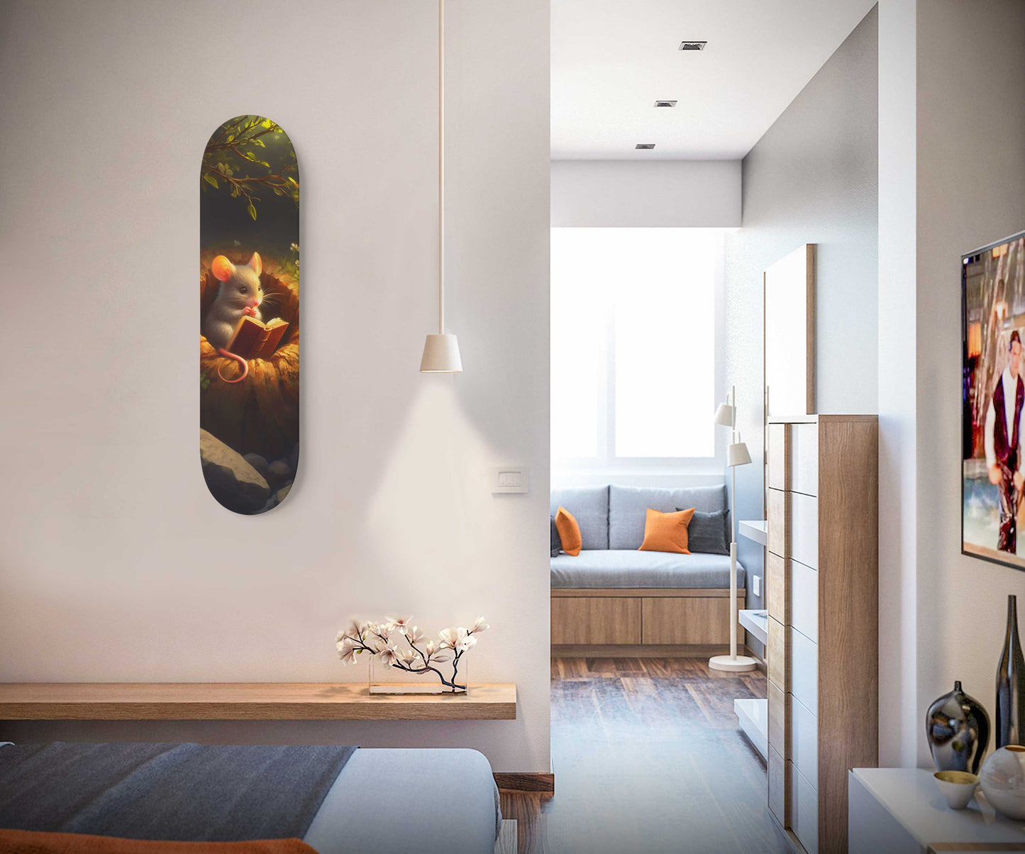 Mouse Reading Book #5.0 1-Deck Skateboard Wall Art