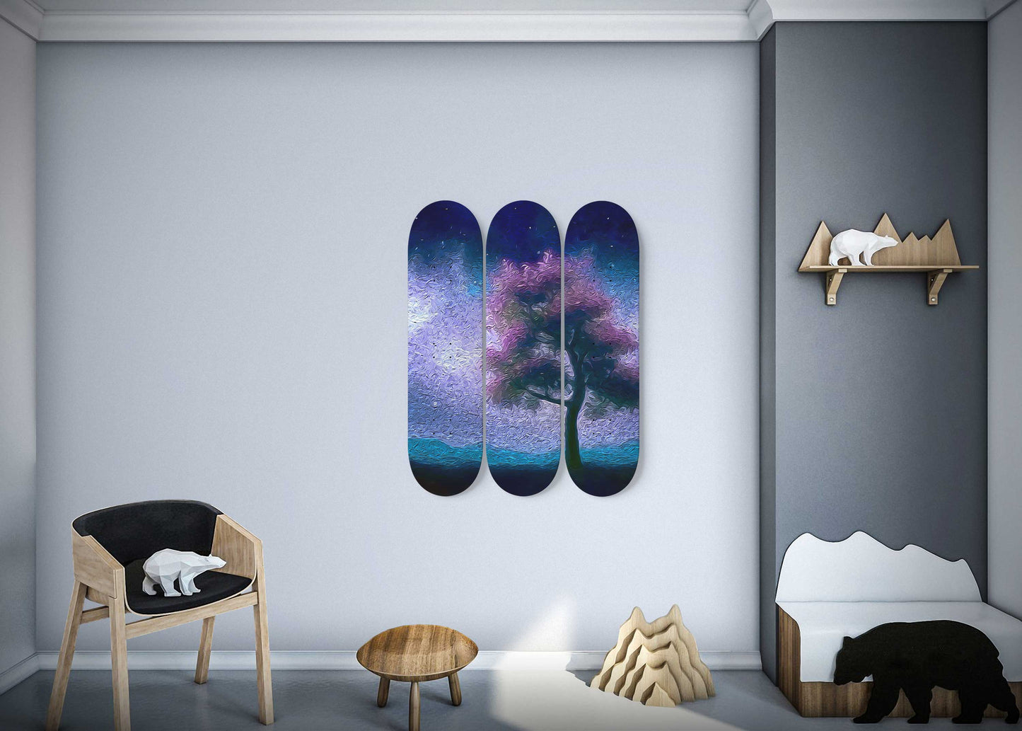 Van Gogh Mulberry Tree Under Starry Night 3-Deck Skateboard Wall Art
