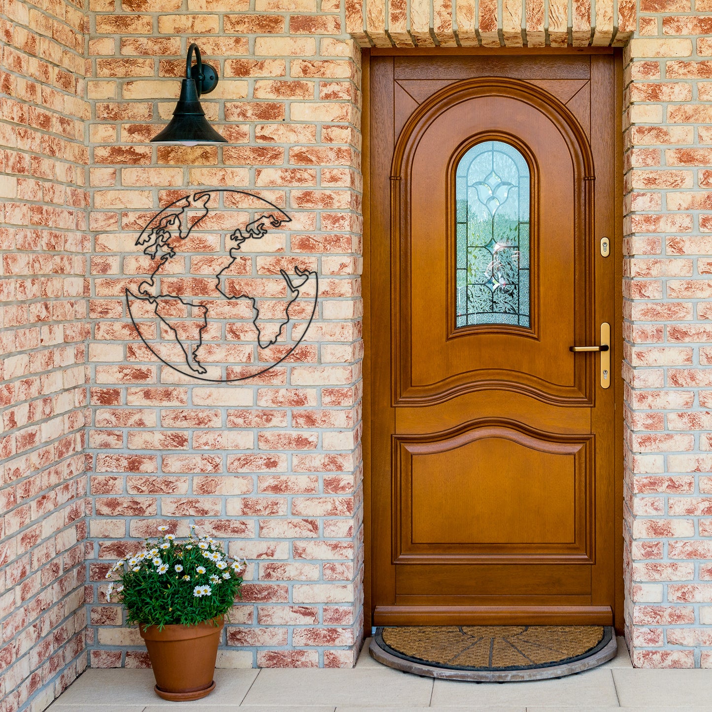 One Line Global Map Metal Wall Art