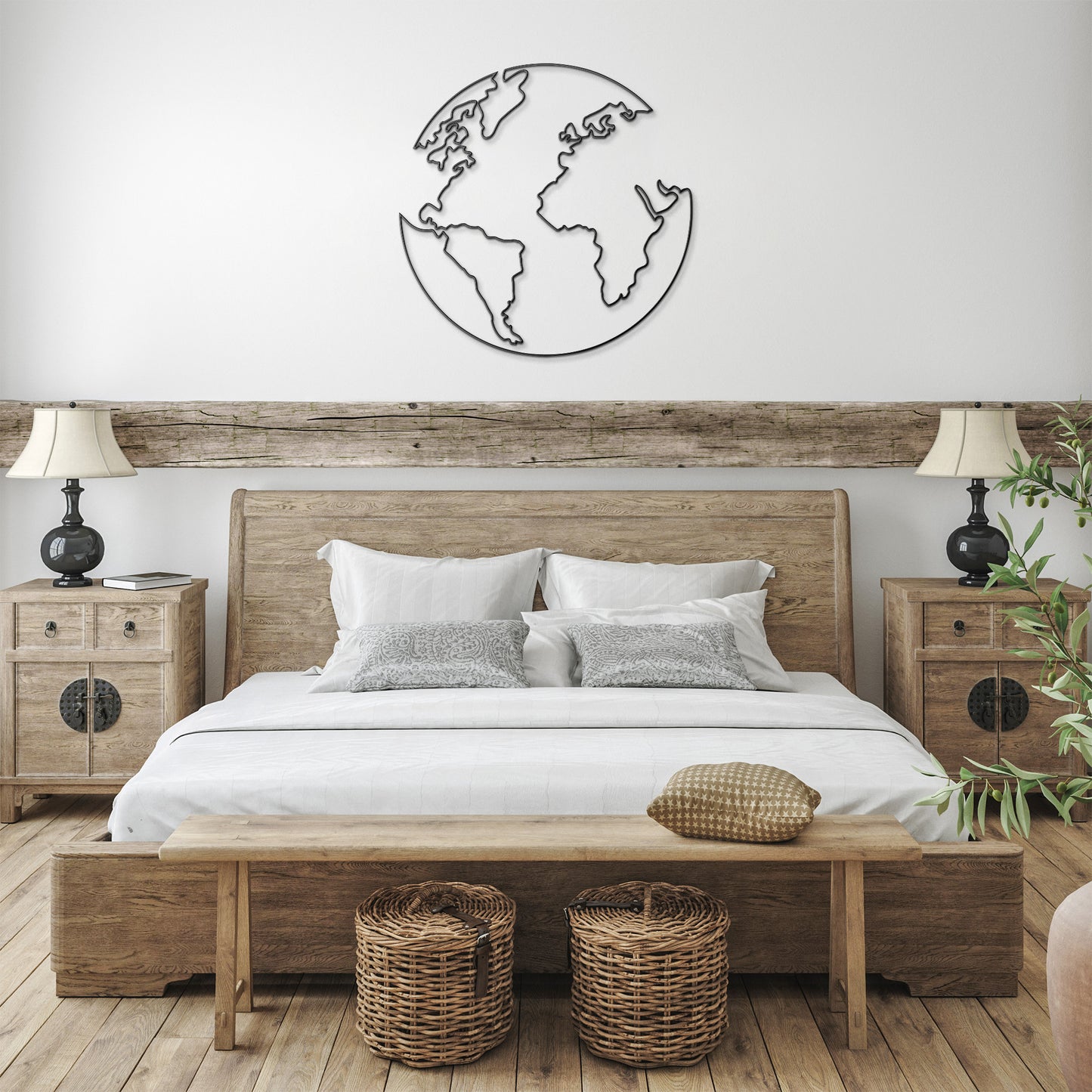 One Line Global Map Metal Wall Art