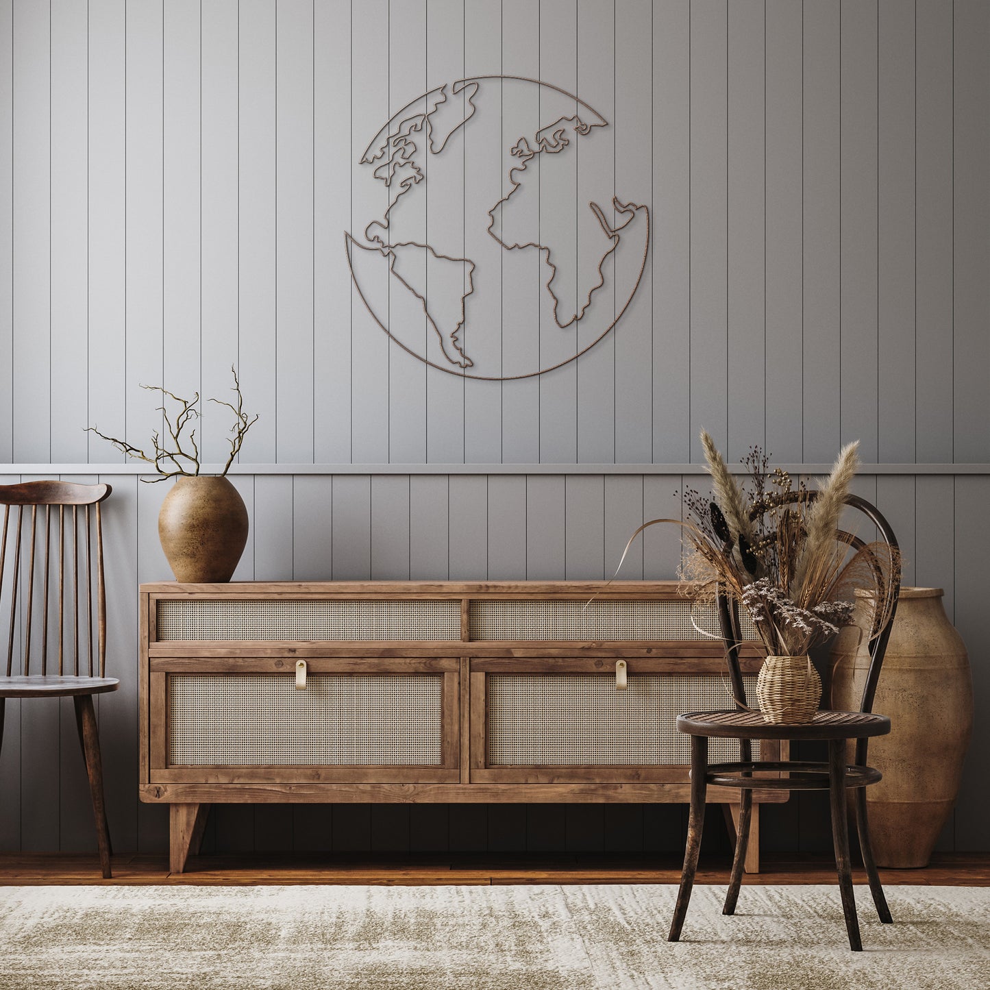 One Line Global Map Metal Wall Art