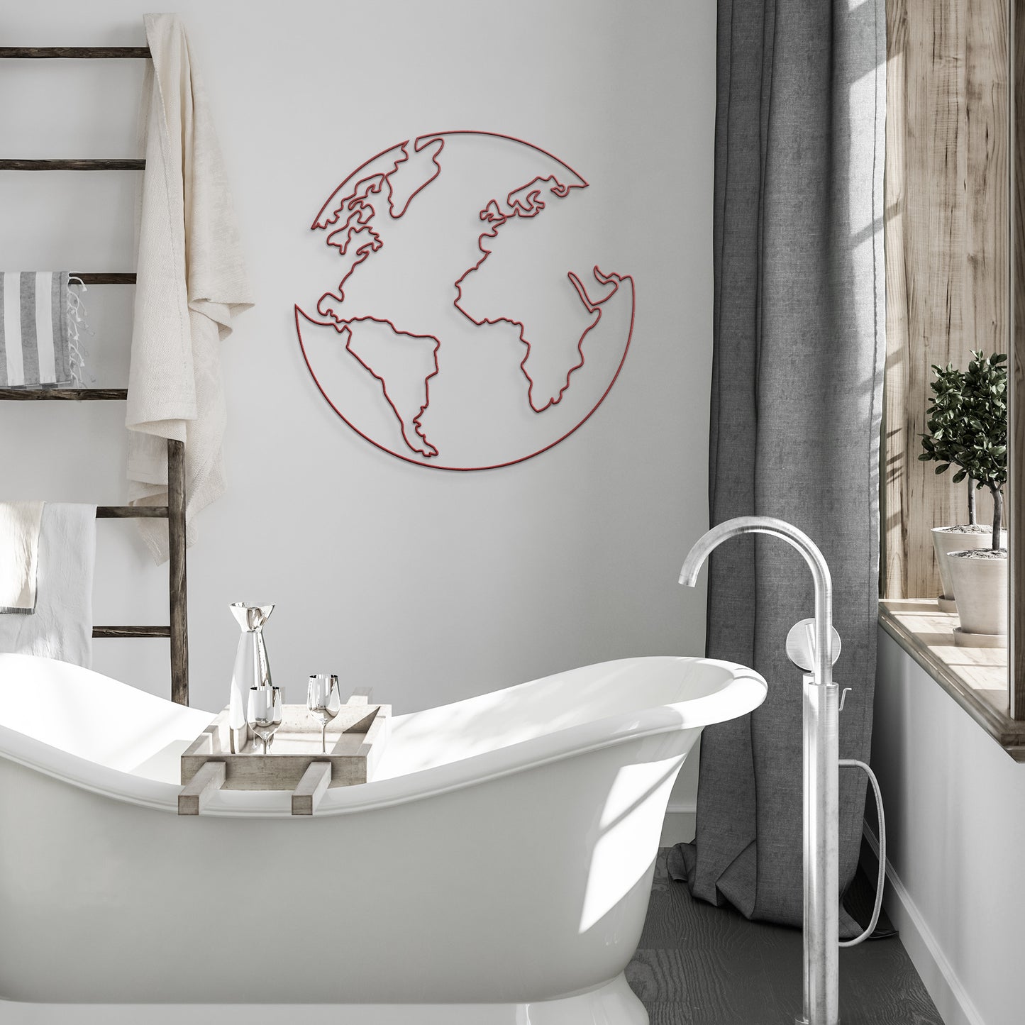 One Line Global Map Metal Wall Art