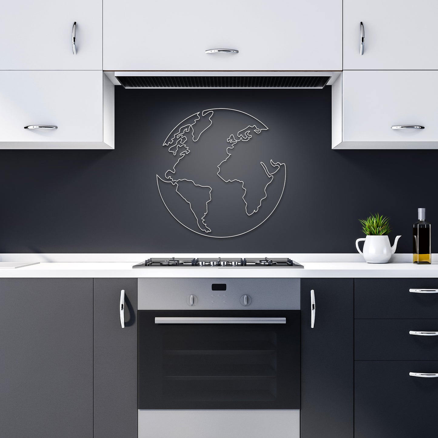 One Line Global Map Metal Wall Art