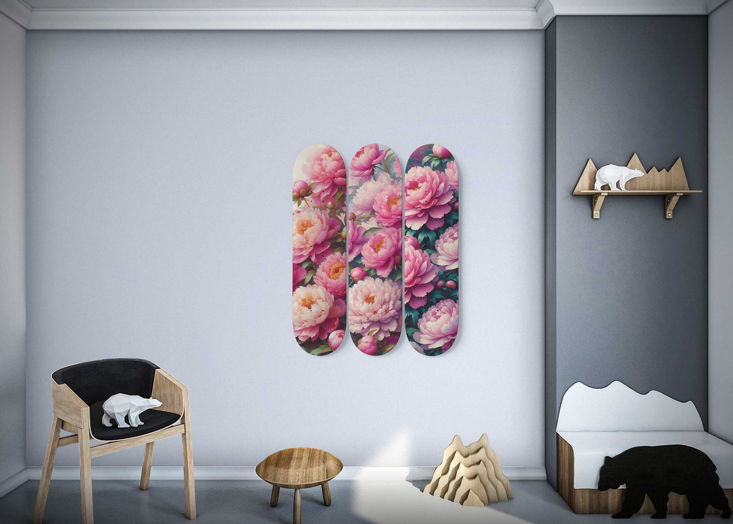 Peony Garden 3-Deck Skateboard Wall Art