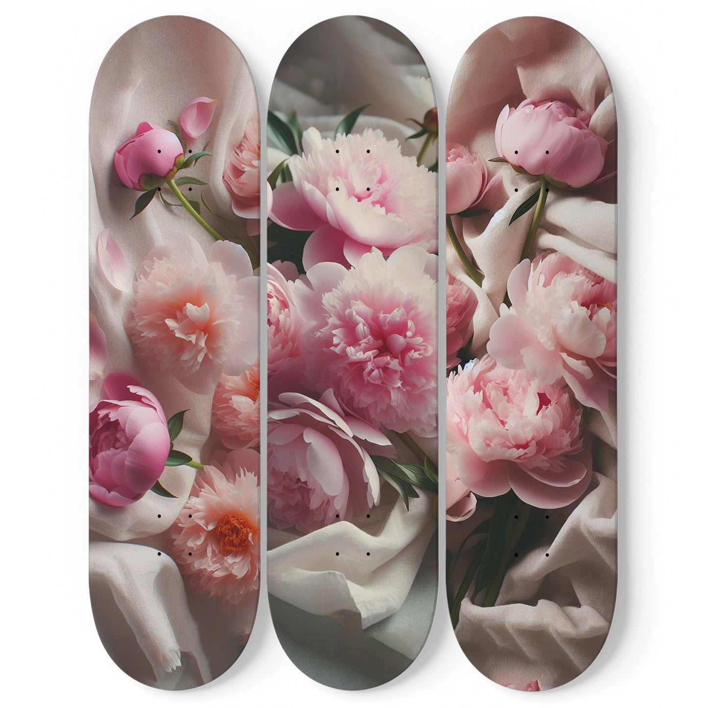 Peony on bed 3-Deck Skateboard Wall Art