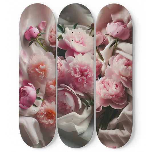 Peony on bed 3-Deck Skateboard Wall Art