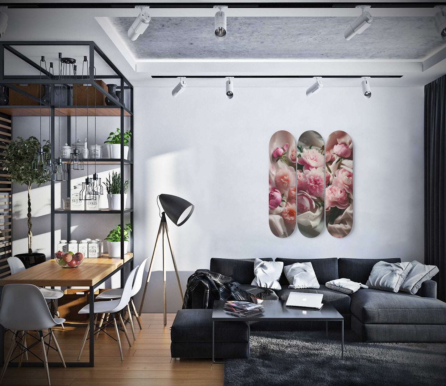 Peony on bed 3-Deck Skateboard Wall Art