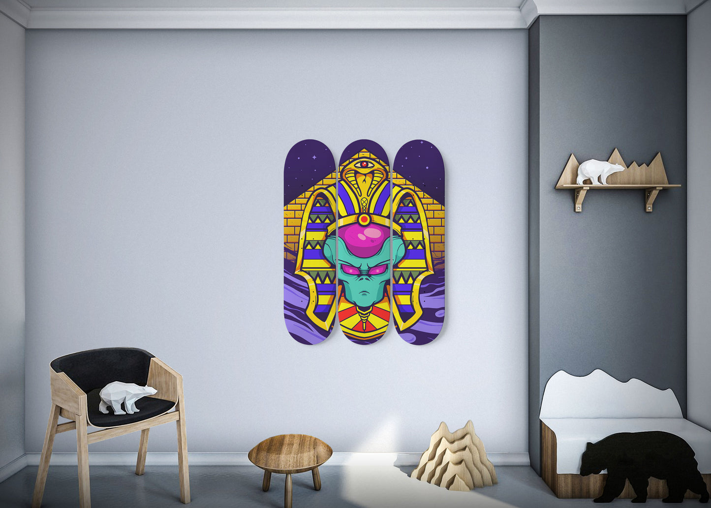 Pharaoh's Secret 3-Deck Skateboard Wall Art: Mystical Treasures