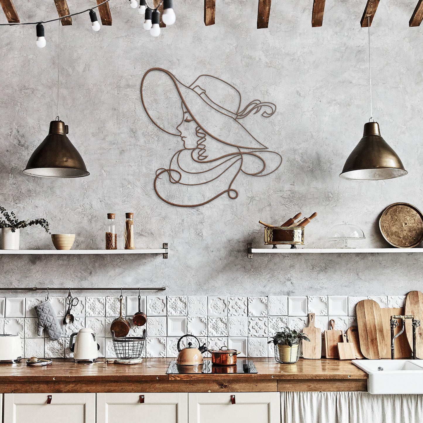 Pretty Lady in a Hat Metal Wall Art