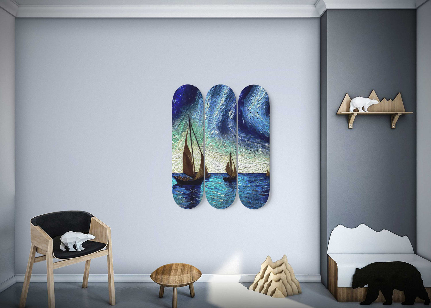 Van Gogh Sailing Under Starry Night 3-Deck Skateboard Wall Art