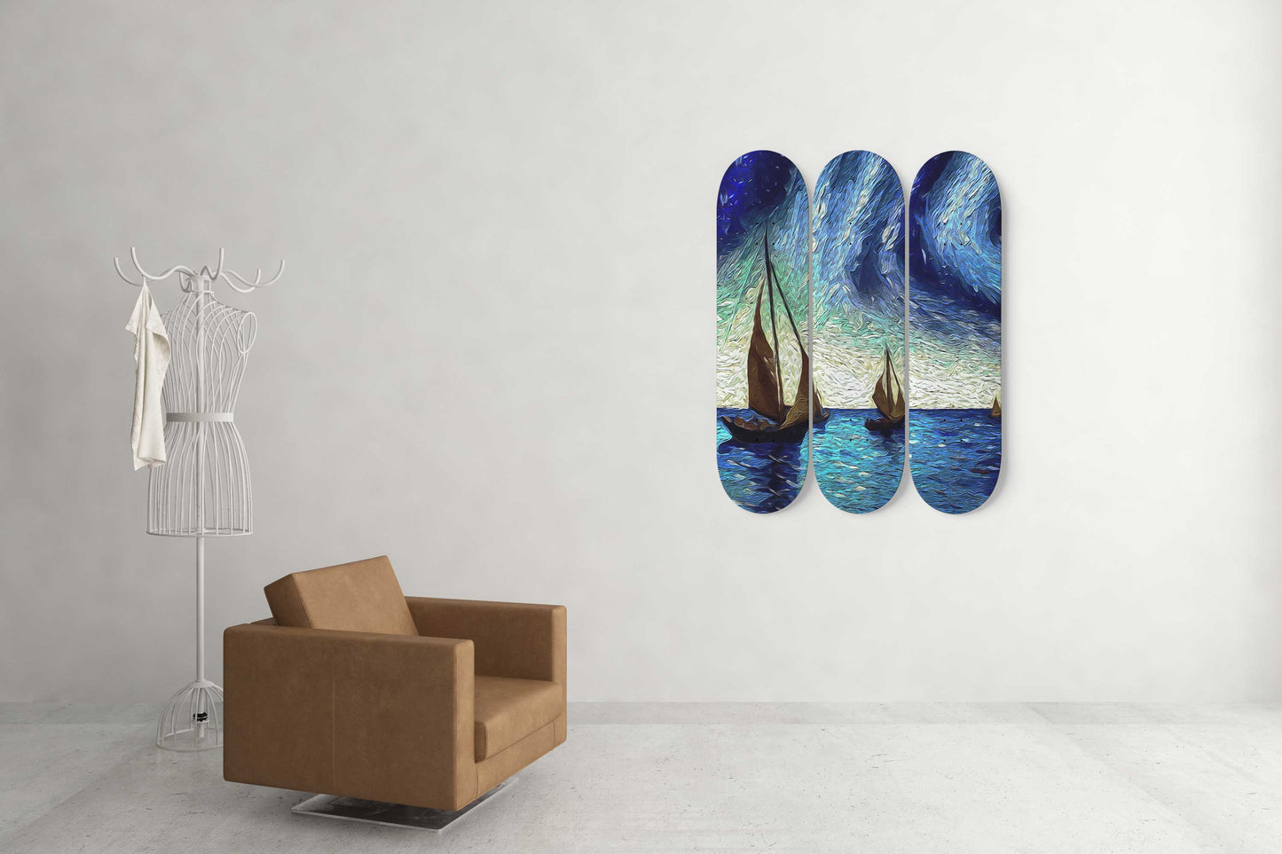 Van Gogh Sailing Under Starry Night 3-Deck Skateboard Wall Art