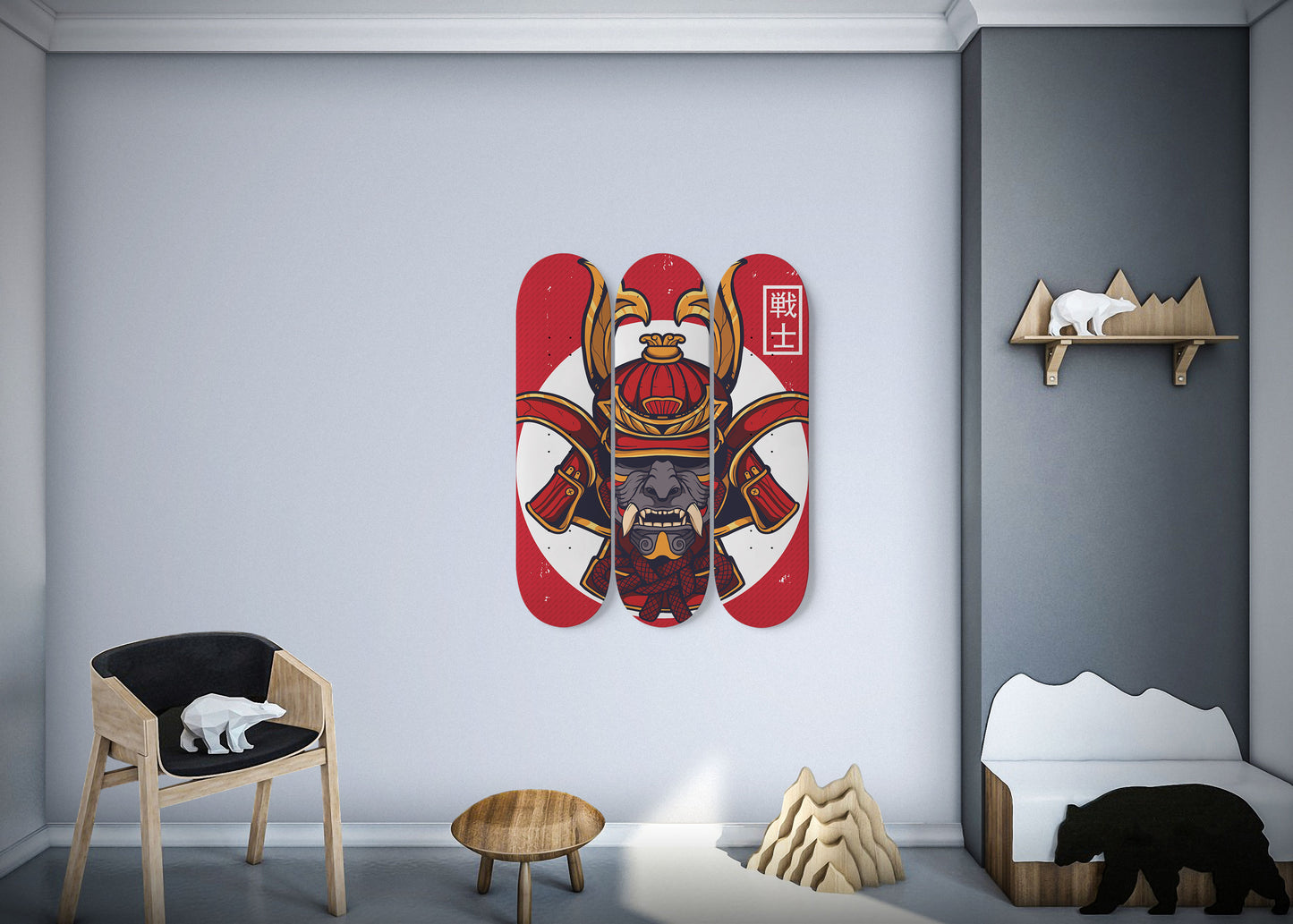Samurai Legacy 3-Deck Skateboard Wall Art: Timeless Elegance