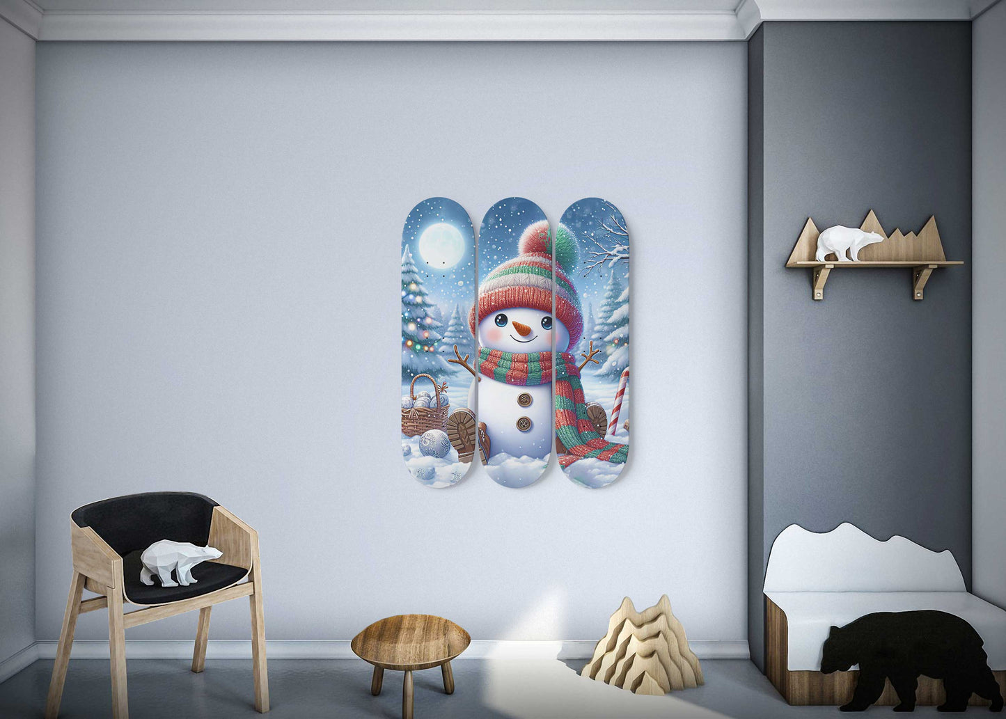 Snowman  3-Deck Skateboard Wall Art