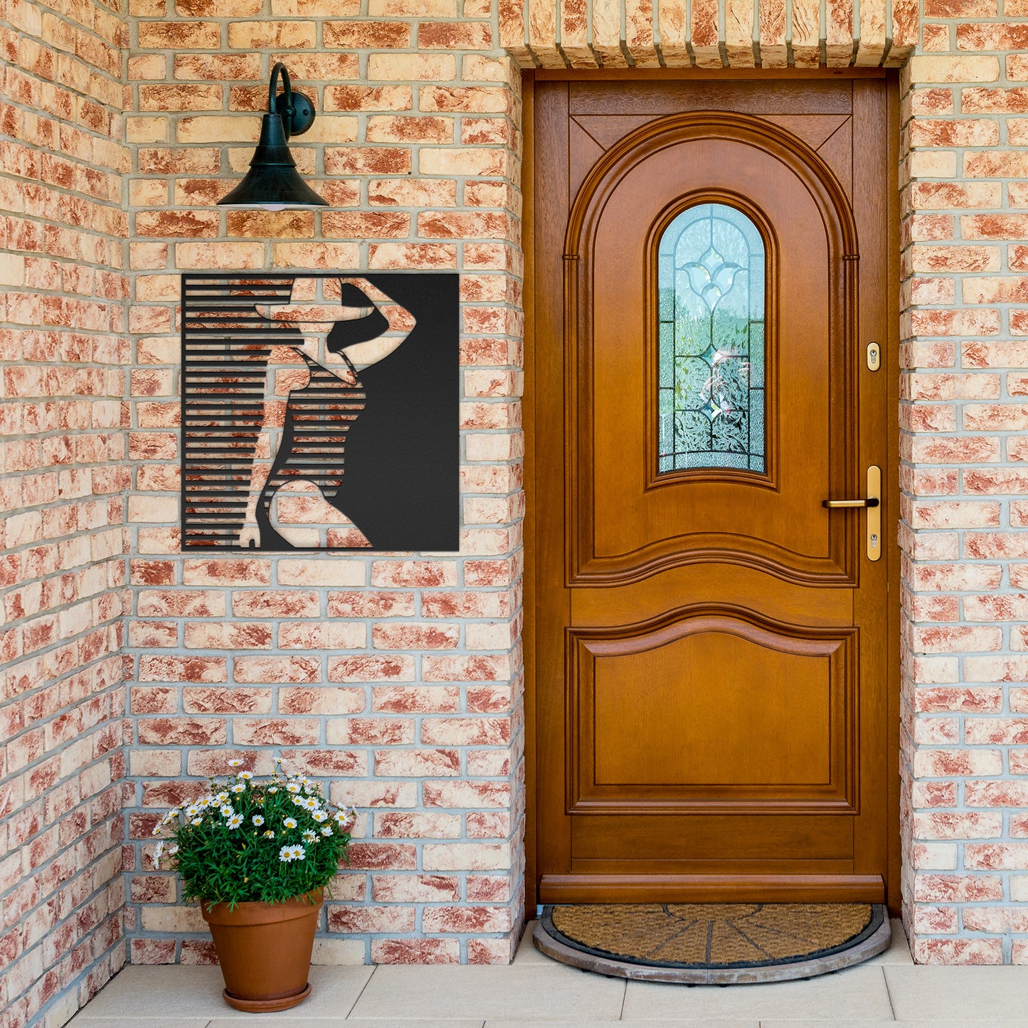 Sexy Lady In A Stripe Swimsuit Metal Wall Art