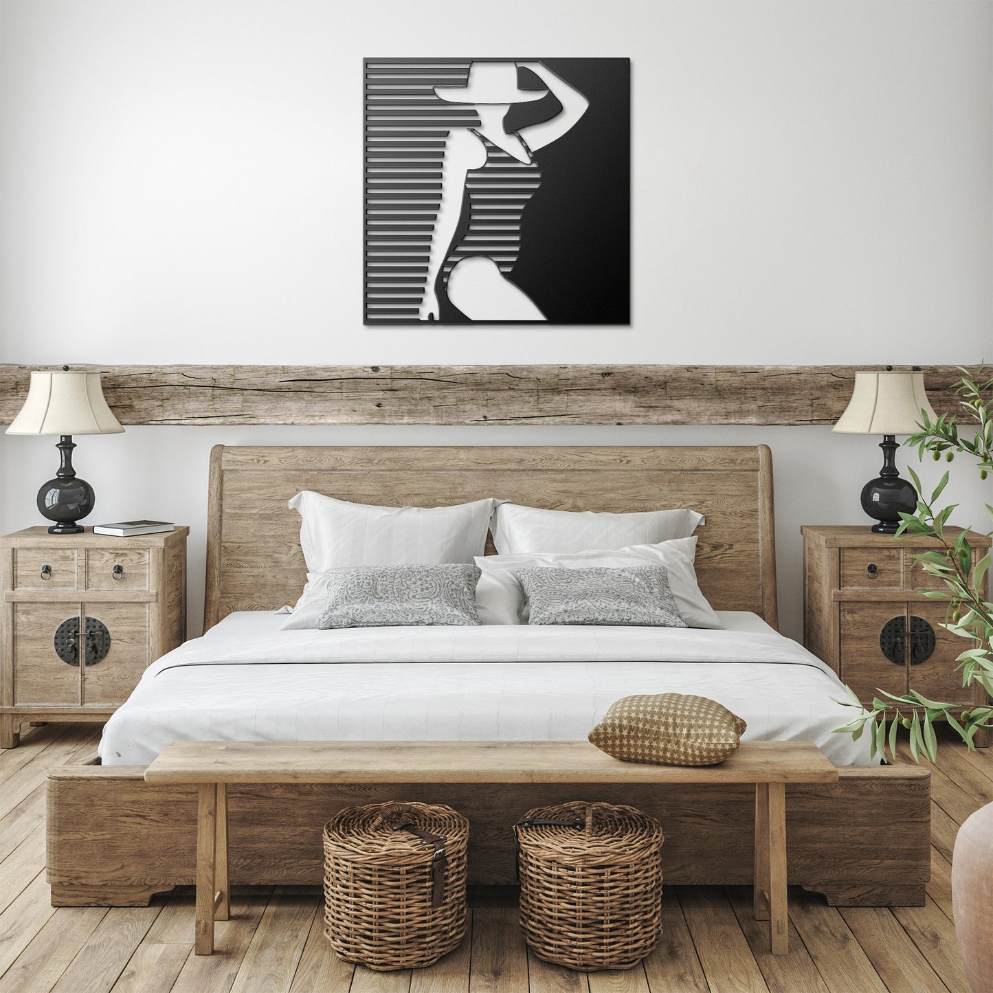 Sexy Lady In A Stripe Swimsuit Metal Wall Art