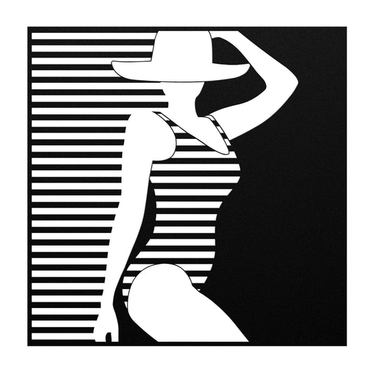 Sexy Lady In A Stripe Swimsuit Metal Wall Art