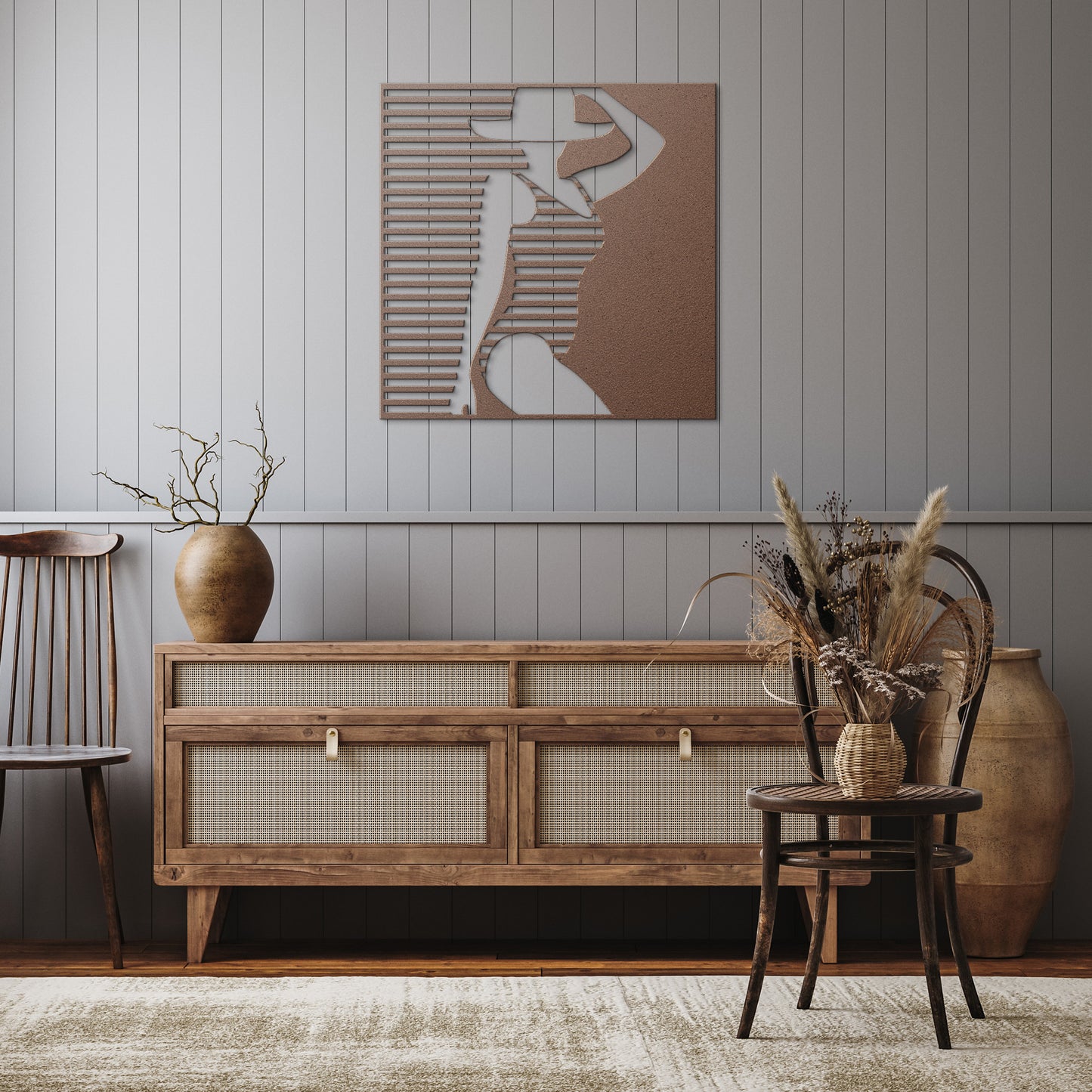 Sexy Lady In A Stripe Swimsuit Metal Wall Art