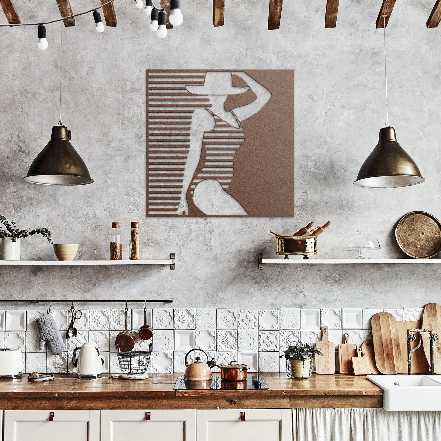 Sexy Lady In A Stripe Swimsuit Metal Wall Art