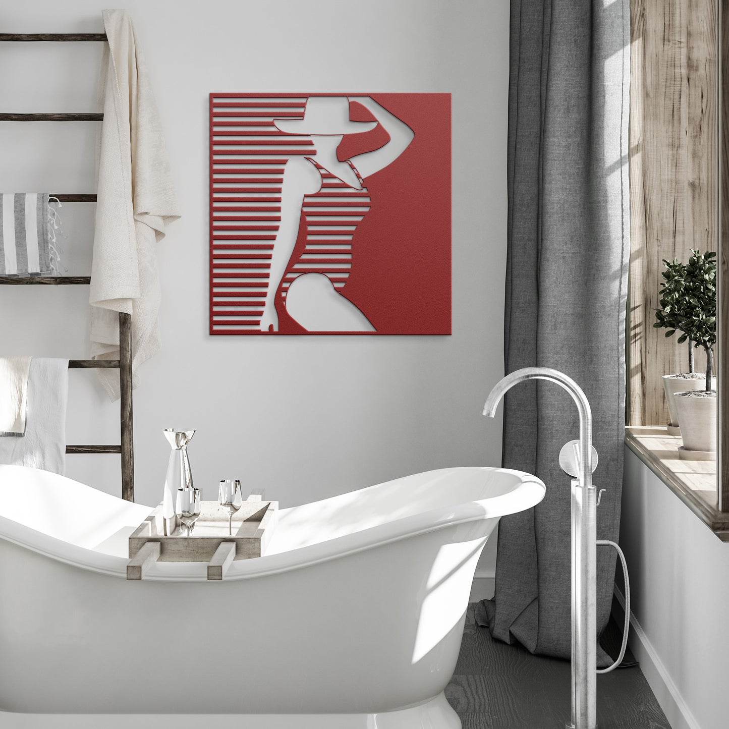 Sexy Lady In A Stripe Swimsuit Metal Wall Art