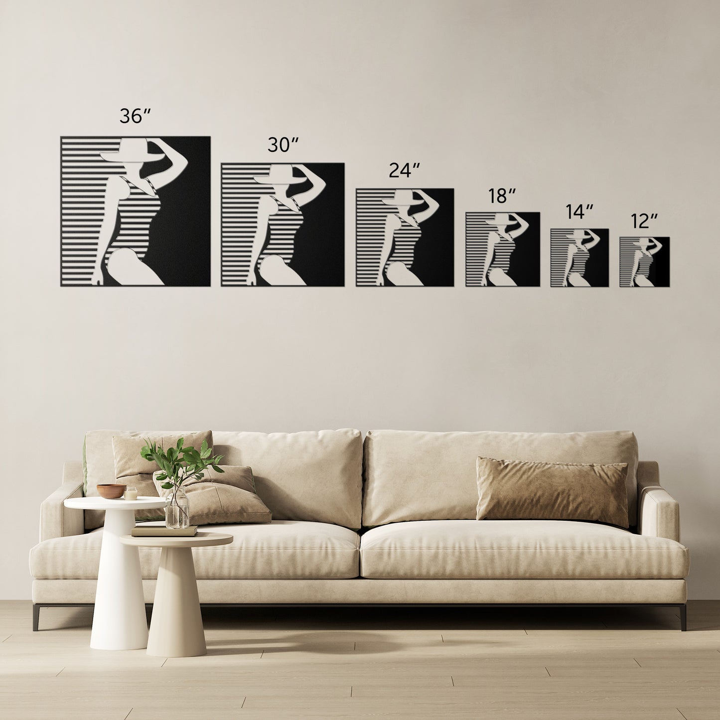 Sexy Lady In A Stripe Swimsuit Metal Wall Art