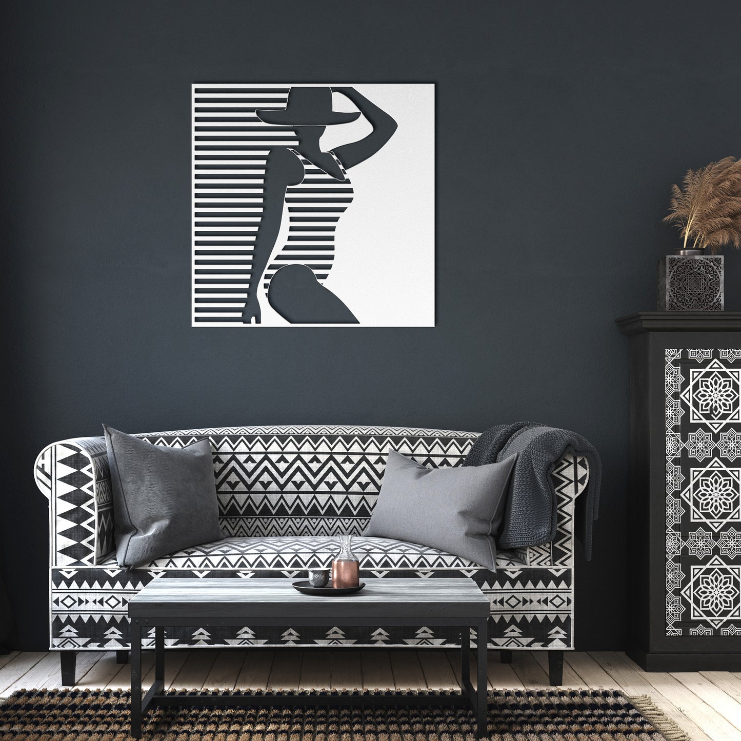Sexy Lady In A Stripe Swimsuit Metal Wall Art