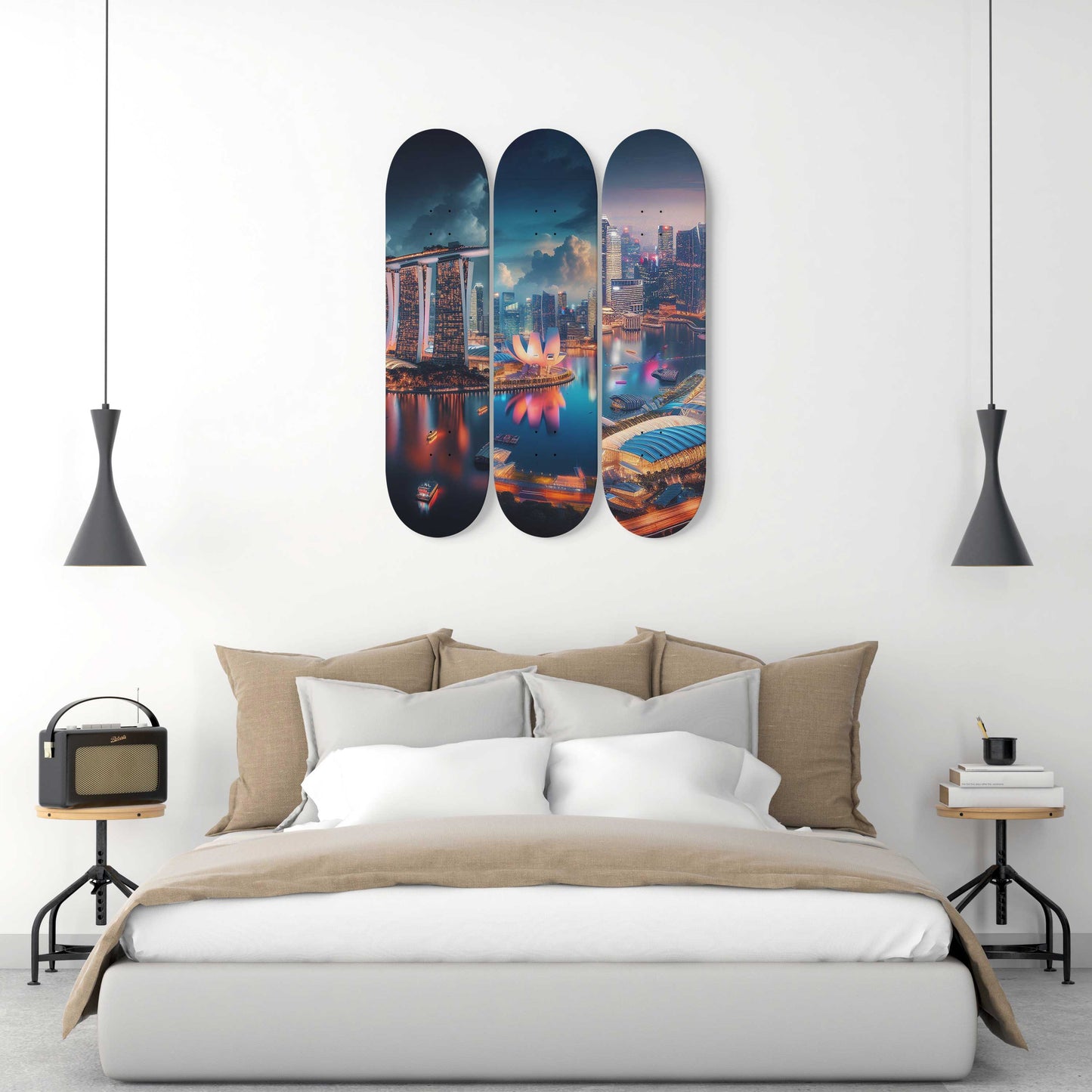 Singapore Cityscaper 3-Deck Skateboard Wall Art