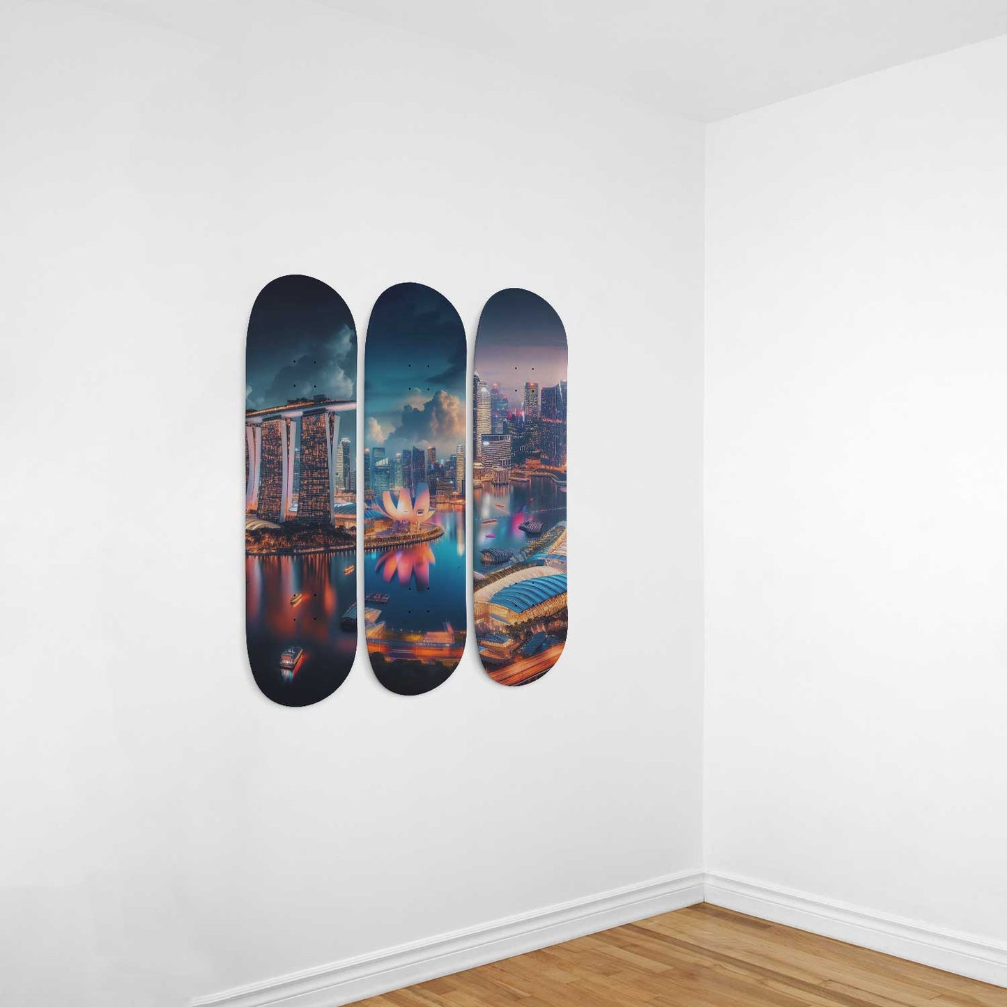 Singapore Cityscaper 3-Deck Skateboard Wall Art