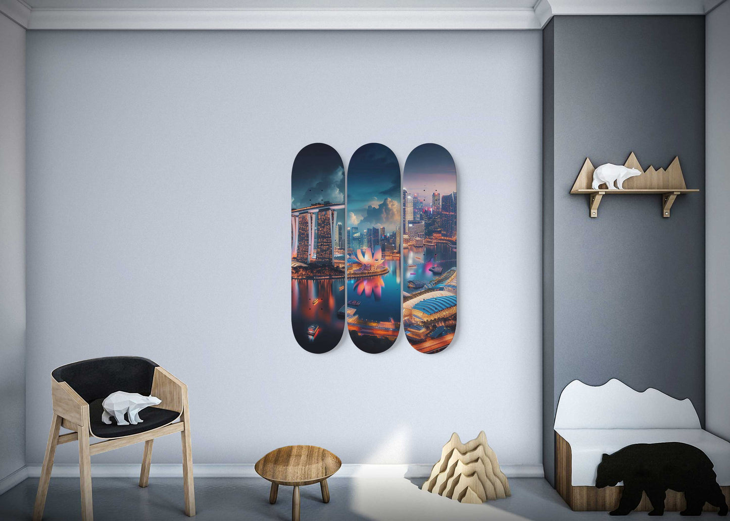 Singapore Cityscaper 3-Deck Skateboard Wall Art