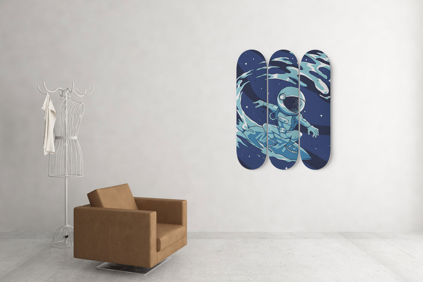 Space Surfer 3-Deck Skateboard Wall Art: Cosmic Vibes